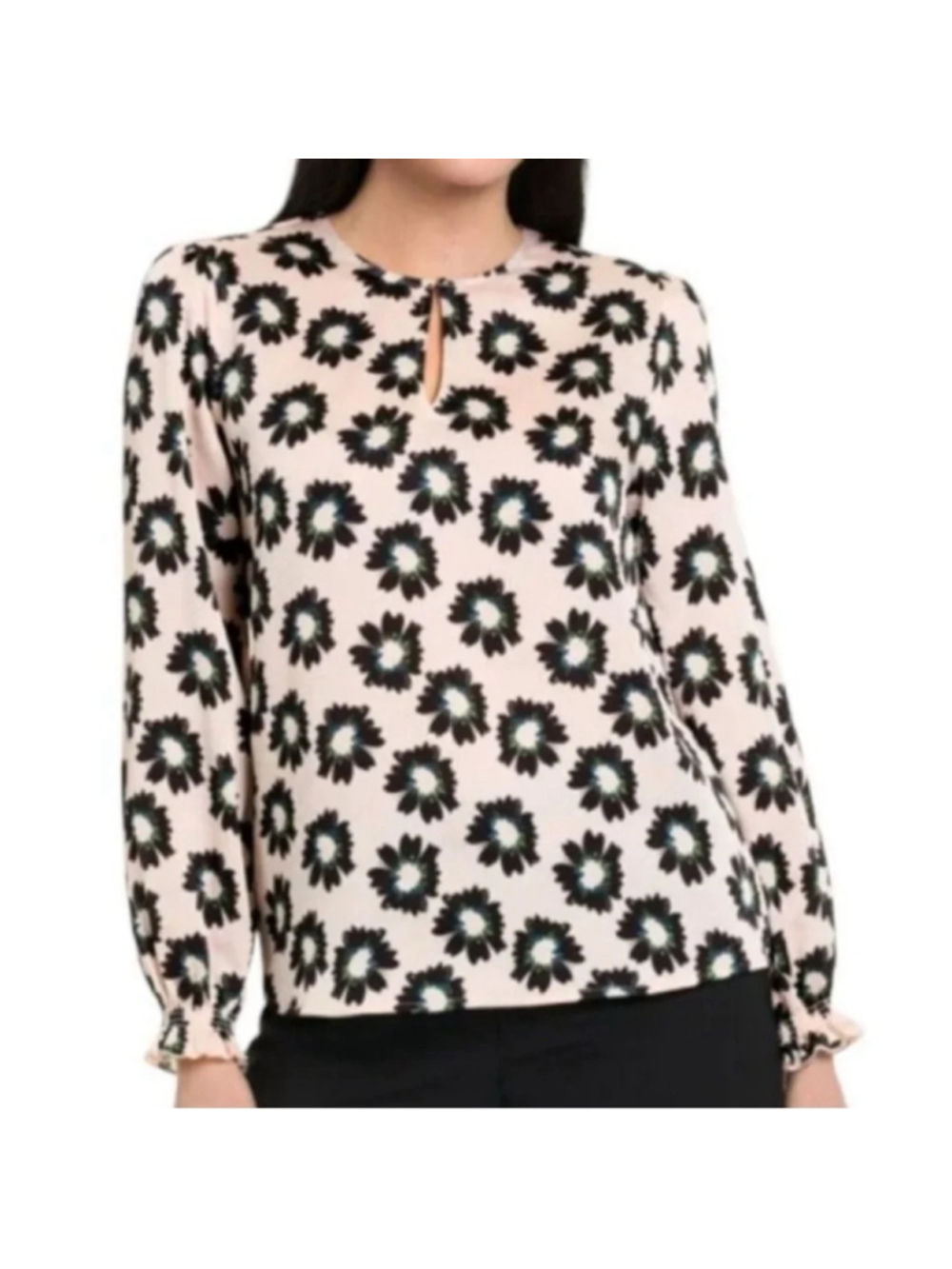Ted Baker Pink Black Floral Long Sleeve Blouse XL